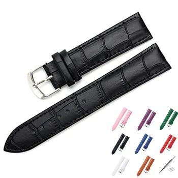 

Genuine Leather Watchband 8mm 10mm 12mm 14mm Universal Watch Band Small Size Women Strap Steel Buckle Wrist Bracelet Pink Black