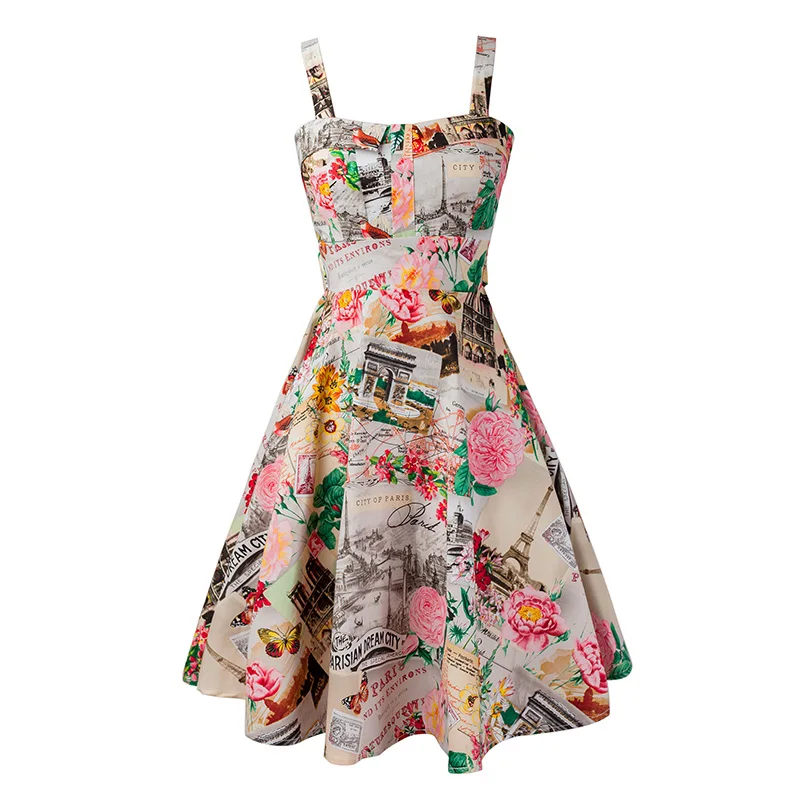 

50S Pin Up Vintage Audrey Hepburn Style Women Summer Red Cherry Print Sun Strap Mini Dress White Vestido Estampada Plus Size