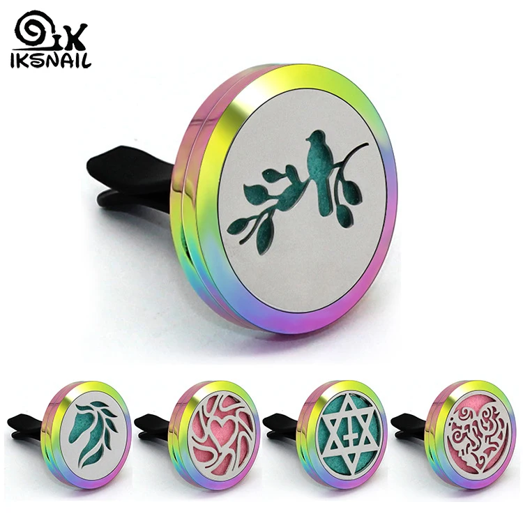 

IKSNAIL Colorful Car Air Freshener Clip Stainless Steel Hollow Car Perfume Essential Oil Diffuser Car Air Outlet Aromatherapy