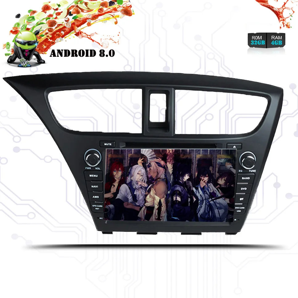 Perfect 8" Octa-Core Android 8.1 2GB RAM 3G 4G WIFI DAB+ RDS Car DVD Multimedia Player Radio Stereo For Honda Civic Hatchback 2013 2014 2