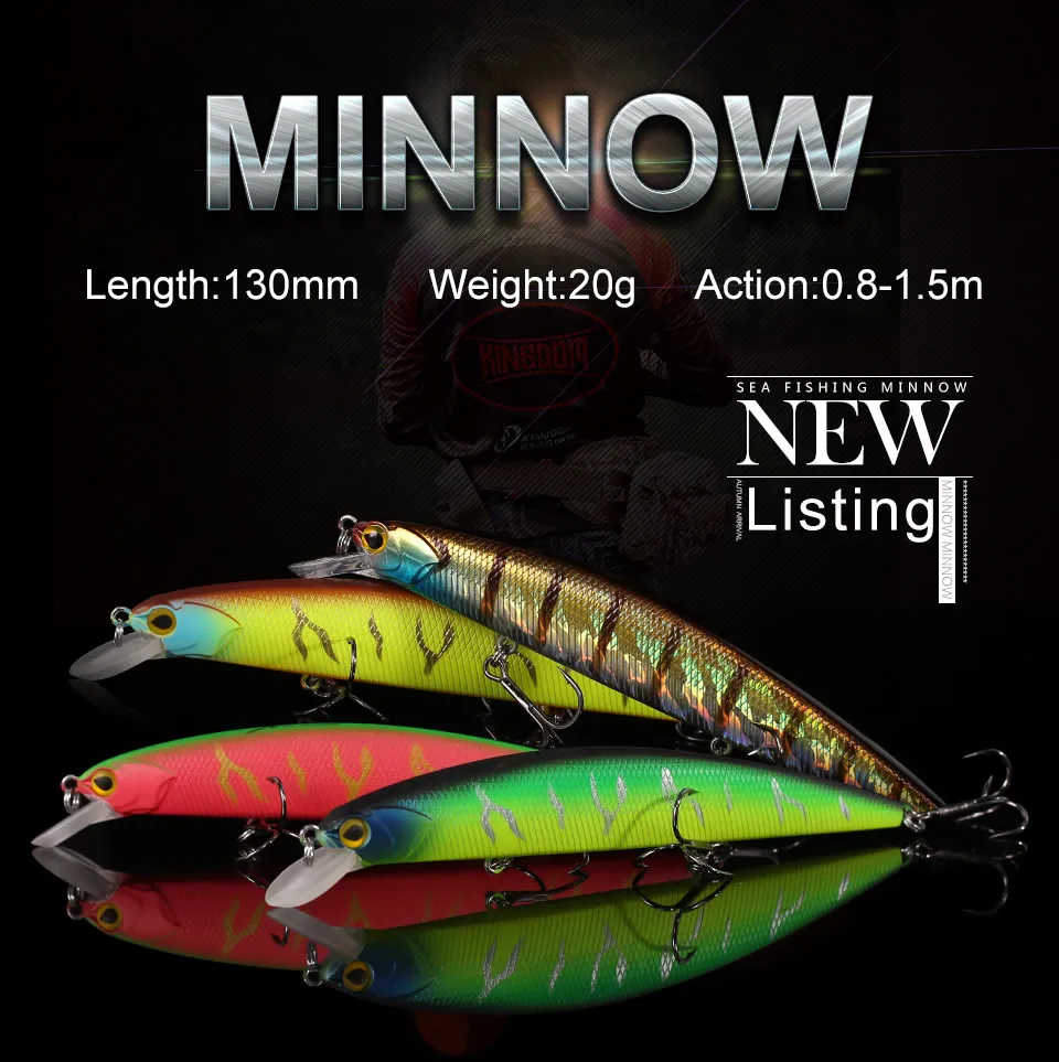 Kingdom 2018 New Hot Fishing LURE High Quality Hard Bait 130mm 20g Depth 0.8-1.5m minnow perfect action Wobblers free shipping  (1)