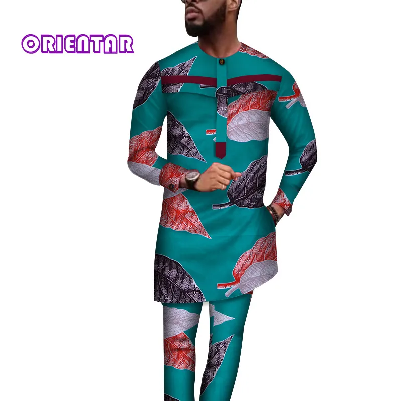 Повседневная мужская африканская одежда топы и штаны Африканский принт длинная рубашка макси платье брюки 2 шт набор для мужчин Дашики WYN586