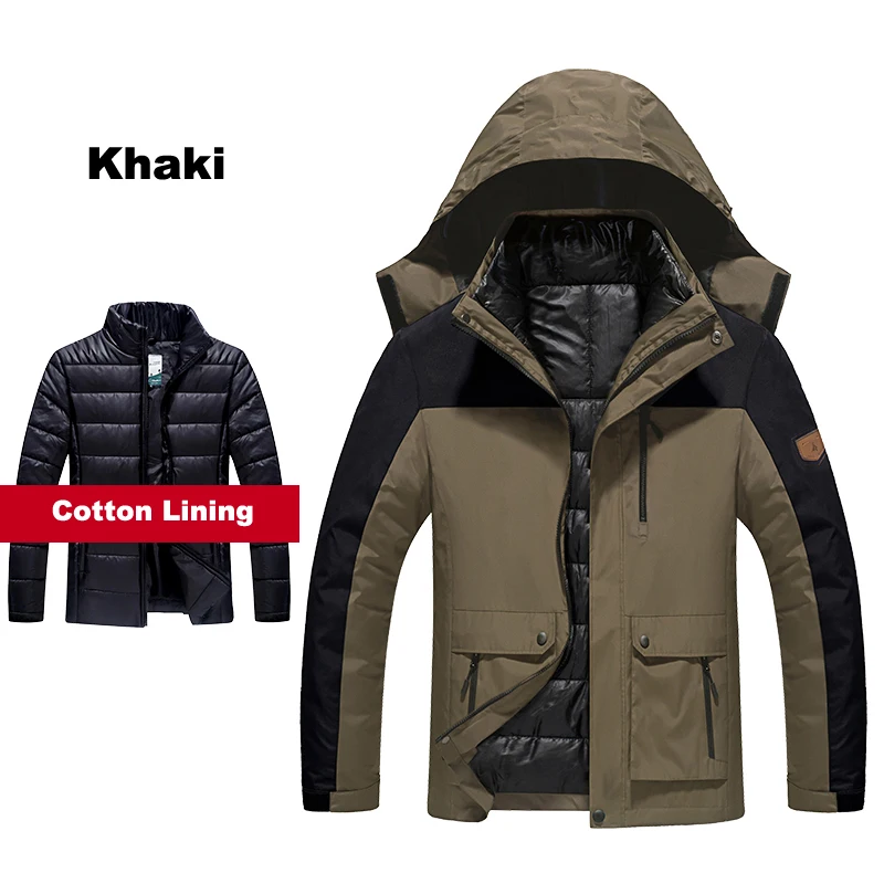 

2017 Winter Men's Thermal Waterproof 2 in 1 Outdoor Hiking Jacket Windproof Outdoor Sport Camping Coat Windbreaker plus size 6XL