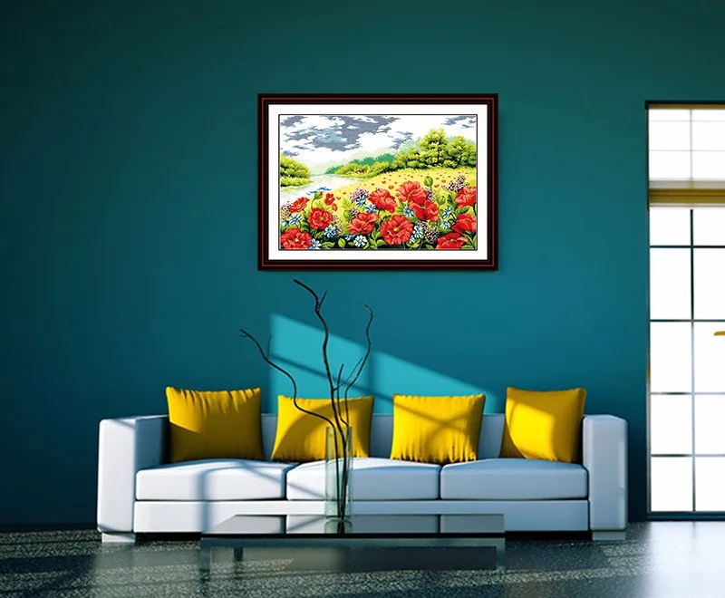 Joy Sunday китайские наборы для вышивки крестом Маковый сад DMC14CT11CTcottonfabric столовая гостиная ресторан домашняя картина для отеля