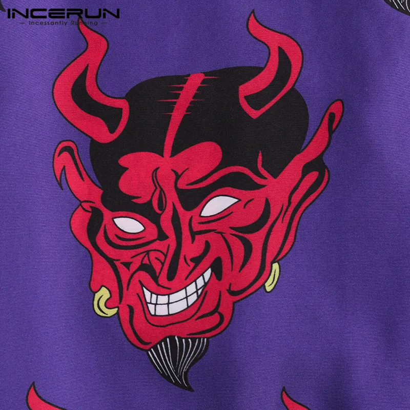 INCERUN 2019 MenBig Devil Топ свободные мужские повседневные тонкие рубашки подходят высокого качества с короткими рукавами штаны для уличного бега