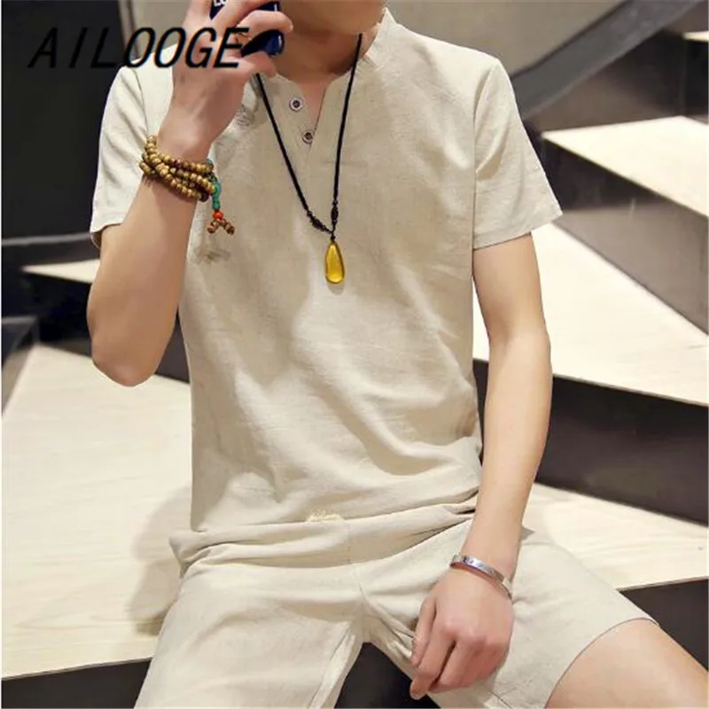 AILOOGE T-shirt casual breathable short-sleeved T-shirt + shorts Chinese summer 2018 new men's fashion Men's Sets