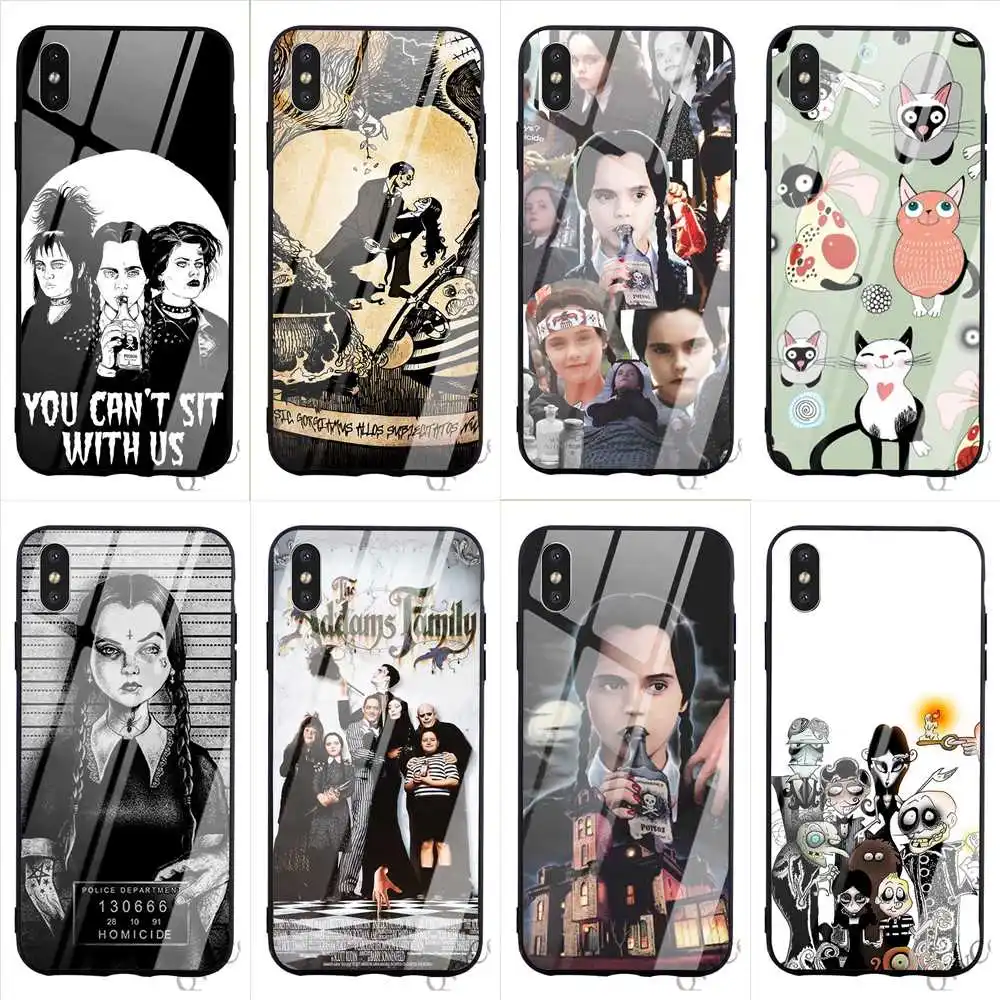 

Print The Addams Family Tempered Glass Phone Case for iPhone 6 Cover 7 XR X 8 Plus 5 6S 5S SE Xs Max Back