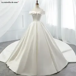 Vestido de novia/новое бальное платье цвета слоновой кости с открытыми плечами и короткими рукавами; свадебное платье для собора; длинное платье