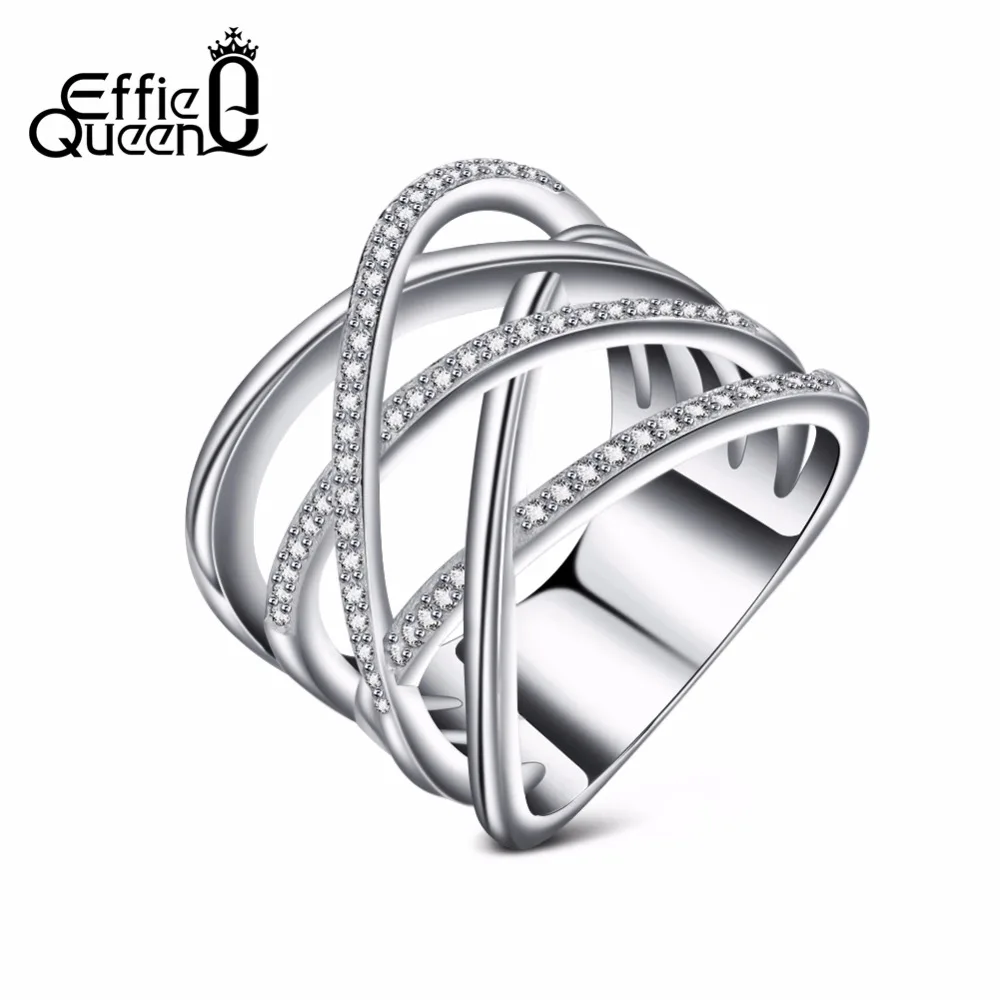 Effie queen Коктейльные Вечерние кольца на палец, Трендовое серебряное/розовое золото, кольца с кубическим цирконием, ювелирные изделия для женщин, свадебный подарок DR85