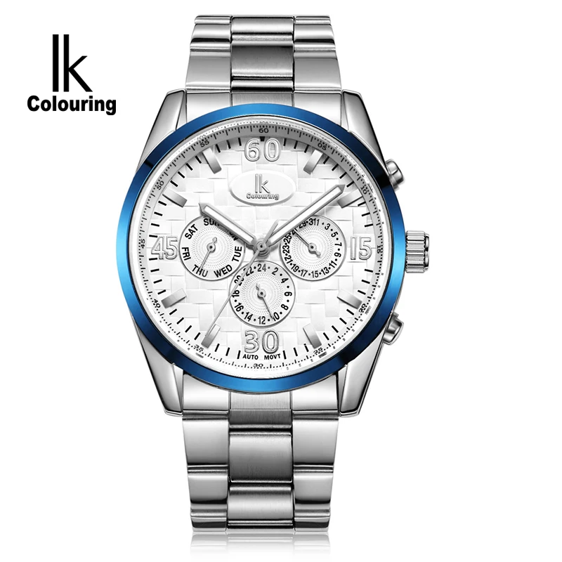

IK colouring Luxury Week Date 24 Hours Sub Dials Automatic Mechanical clock Full Steel Luminous Brand Sports Men's watch hombre