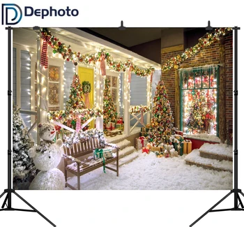 

Dephoto Brightly lit Christmas House Snowflake Decor Photography Backgrounds Customized Photographic Backdrops For Photo Studio