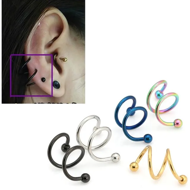 Medical stainles steel earrings double ring ear hole earring male black