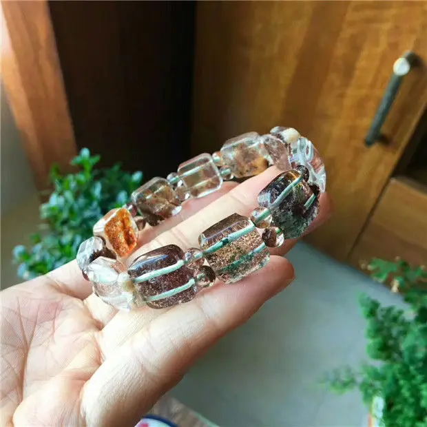 free shipping Natural Green Phantom Ghost Quartz Crystal Gemstone Bracelet 13mm AAAaaa bracelet