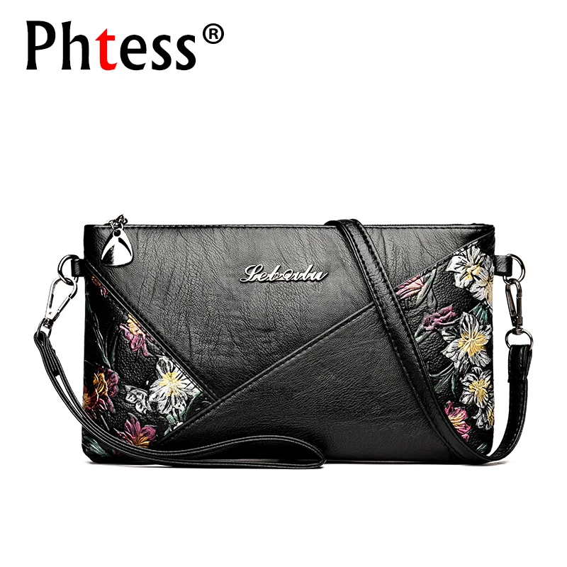 2018 Women Leather Messenger Bags Small Crossbody Bags For Women Sac a Main Flowers Shoulder Bag Female Envelope Bag Clutch Lady