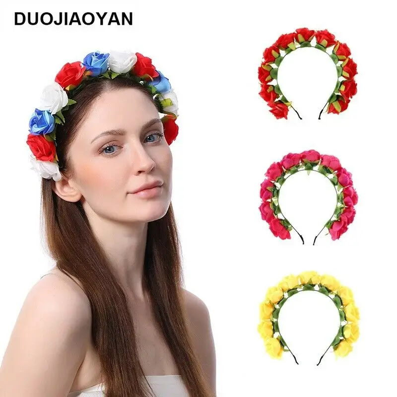 cheap 2019 New Girl Women Crown Rose Flower Headband Hairband Wedding Hair Garland Headpiece Photography Props