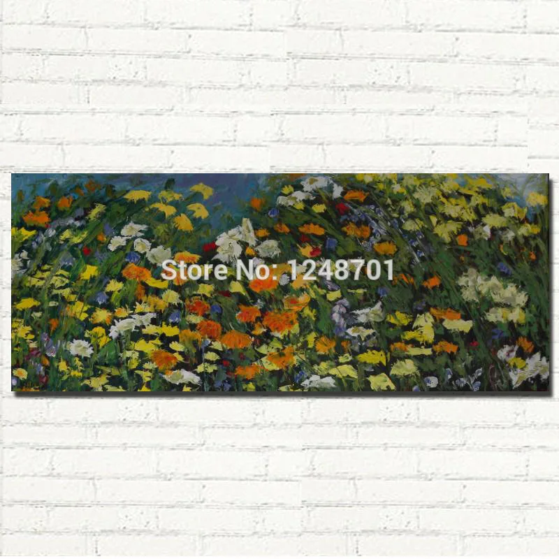 

Handpainted modern large size flower field oil painting wall flower picture for home living room wall decoration