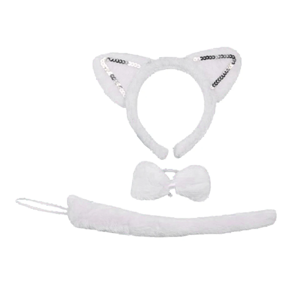 

Animal Ear Headband Cat Cosplay Hairbands Headwear Carnival Children Birthday Party Halloween Ear Headband Tail Collar Cat White