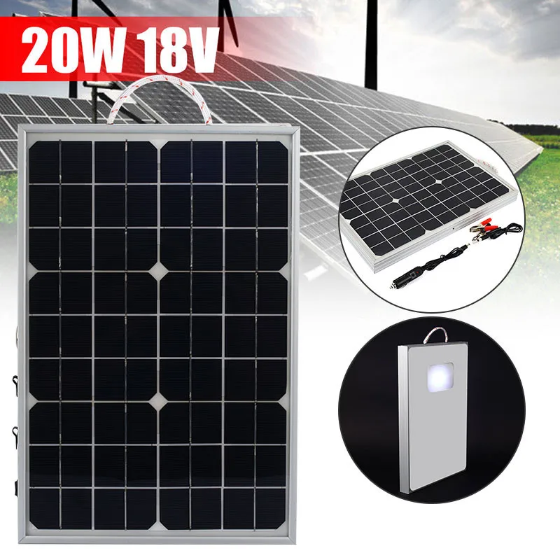 

20W 18V Portable Solar Cell Outdoor Solar Panel Emergency Power Supply Solar Generator USB+DC Port Solar Panels Power Charger