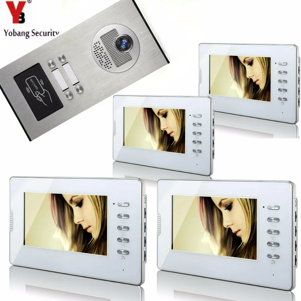 Yobang Security 4 Apartment Video Intercom For a Country House+Rfid IR Camera With 4 Monitors Video intercom system