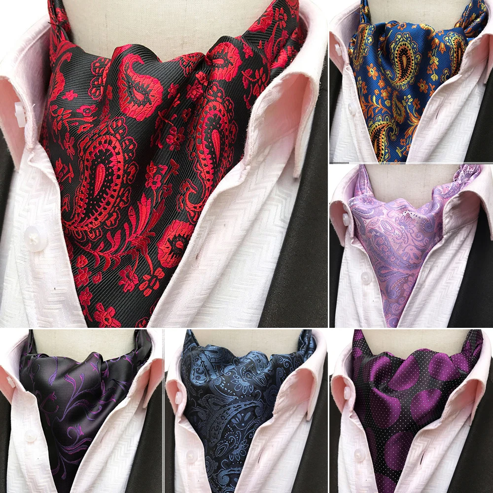 

Hot!!! Men Vintage Paisley Floral Dot Wedding Formal Cravat Ascot Scrunch Self British style Gentleman Polyester Silk Neck Tie