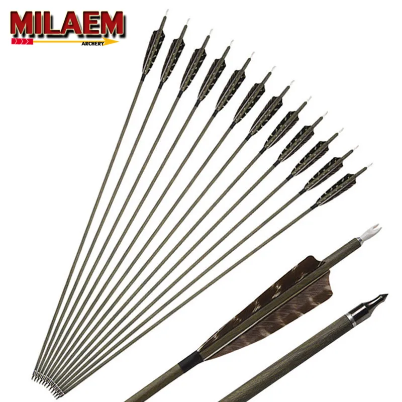 

6/12Pcs 30" Archery Pure Carbon Arrows Spine 350 With Turkey Feathers Broadhead For Arrow Carbon Training Shooting Accessories