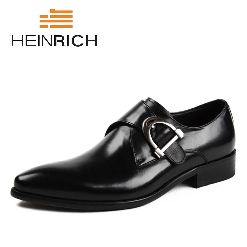 

HEINRICH 2018 Hot Sale Formal Shoes Men's Pointed Toe Leather Men Wedding Business Buckle Dress Shoes Sapato Social Masculino