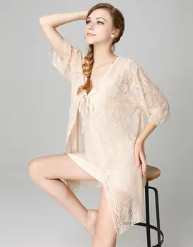 

summer sleepwear nightdress + robe set fashion lace satin silk nightwear elegant sexy home wear girl sleep dress