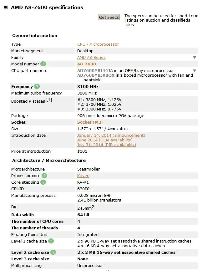 Четырехъядерный процессор AMD A8-Series A8-7600 A8 7600 3,1 ГГц FM2