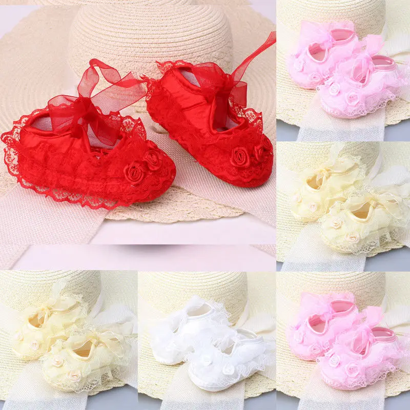 2018 New Hot Seller Toddler Baby Lace Flower Solid Shoes Newborn Girls