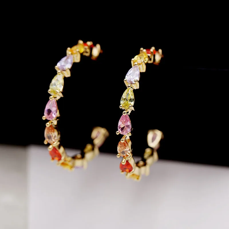 

SWOUR New Fashion Jewelry S925 Silver Needle CZ Austrian Multicolor Crystal Circle Shape Big Hoop Earrings For Woman S411