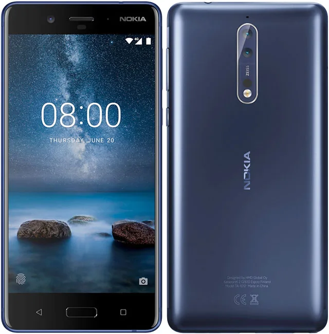 Разблокированный Nokia 8 Qualcomm835 Dual SIM 5,3 дюймов экран 4 Гб+ 64 Гб двойная задняя камера 13,0 МП отпечаток пальца 4G-LTE