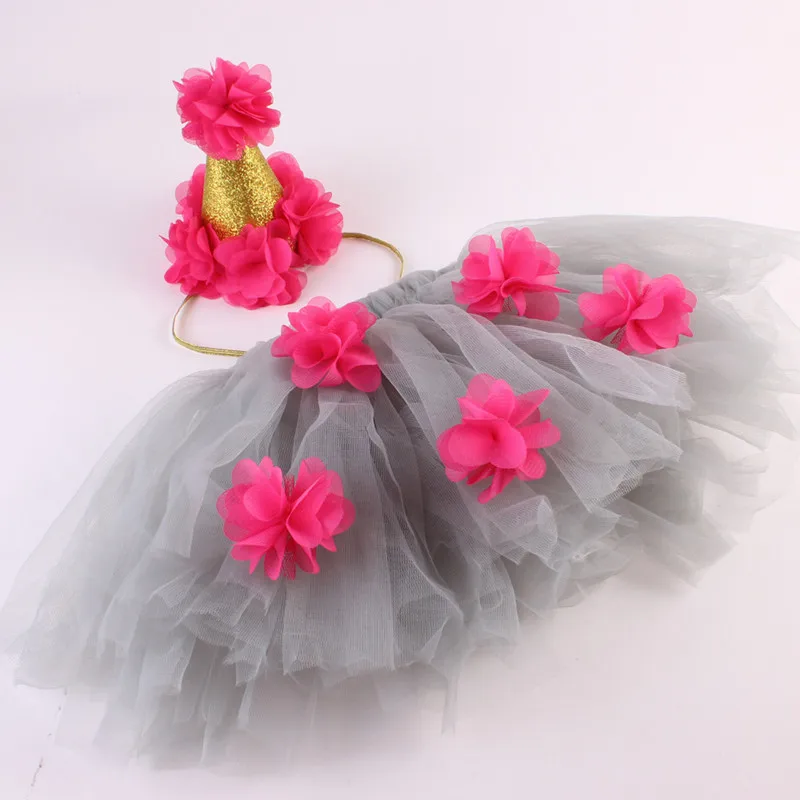 

Baby Girls Floral Tutu Skirt Cute Infants Princess Tulle Skirts With Crown Flower Headband Party Newborn Photography Props Photo