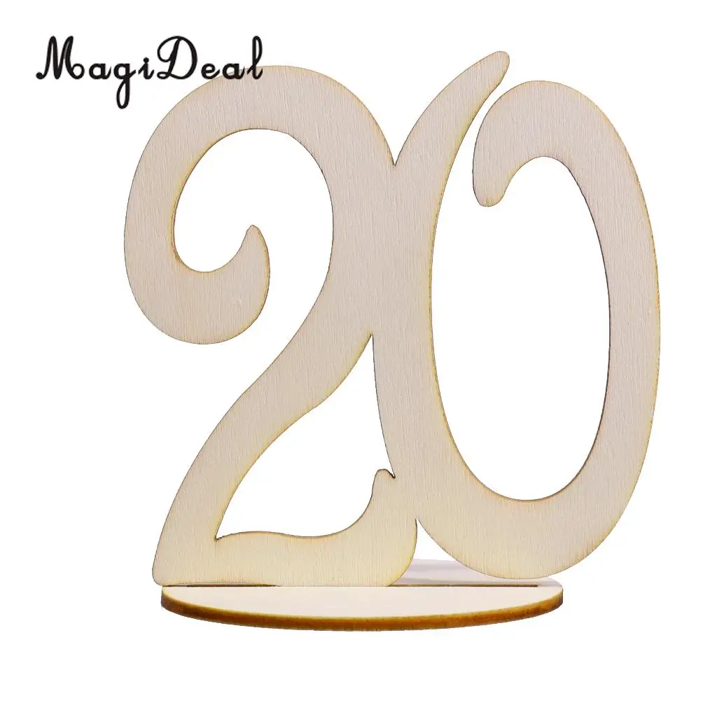 MagiDeal 20pcs/Lot MDF Wooden Table Number 1-20 Place Holder Table Number Figure Card Base Wedding Birthday Party French 