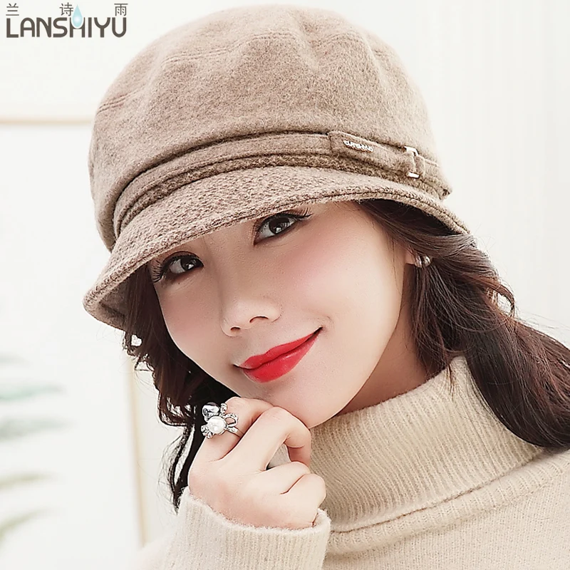 Autumn Winter Vintage Hat Women Felt Beret Caps Baggy Cap Casual Hats