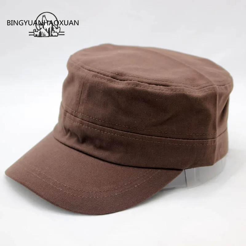 

BINGYUANHAOXUAN 2017 New Spring Simple Solid Heavy Cotton Flat Top Caps Hat Men Women Adjustable Hunting Army Baseball Caps Hat