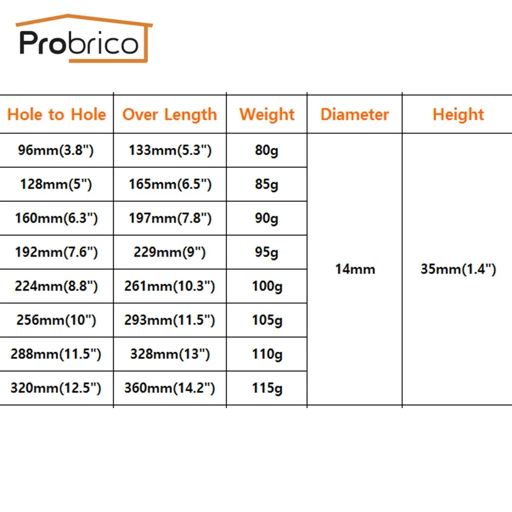 Probrico 10 шт Boss барная мебель ручка для шкафа из нержавеющей стали Диаметр 14 мм кухонная дверь ручка выдвижного ящика CC 96 мм~ 320 мм