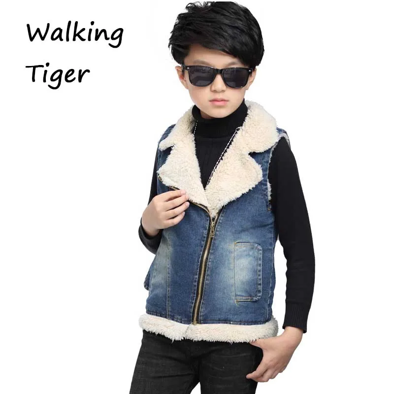 

Boys vest coat fashion kids cowboys waistcoat boy clothing lamb wool winter 2017 children thick overcoat