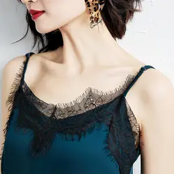 2019 лето новый корейский стиль Женский v-образный вырез свободное кружевное лоскутное шифоновое универсальные подтяжки сплошной цвет
