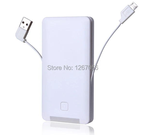 Ultra Thin Mobile Power Bank 6000mah with Built in USB Cable and Connectors Portable Charger Powerbank Bateria Externa