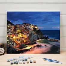 Городской морской пейзаж, рисунок по номерам 40x50 см, краски акриловые на холсте, Масляные картины, наборы, настенные картины для гостиной, посылка