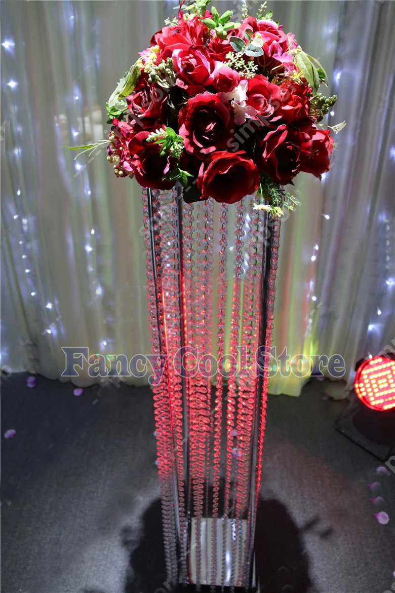 Best Price 100cm Tall Crystal Pillar Flower Stand Aisle Column Road Leads Wedding Centerpiece Event Decoration