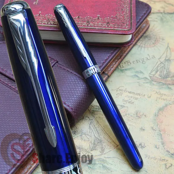 

FOUNTAIN PEN 18KGP MEDIUM NIB JINHAO 601 GLOSS BLUE AND SILVER ARROW CLIP