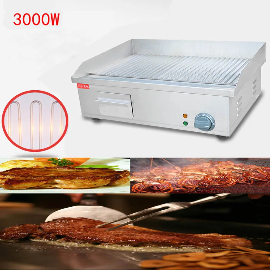 

1pc Steel Fried Flat Pan for Restaurant Grooved Electric Griddle for Commercial Use FY-821A