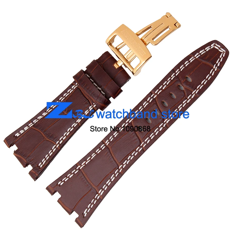 

genuine leather Watchband Sports watch strap wristwatches band Brown with white stitched 28mm Men Watch accessories