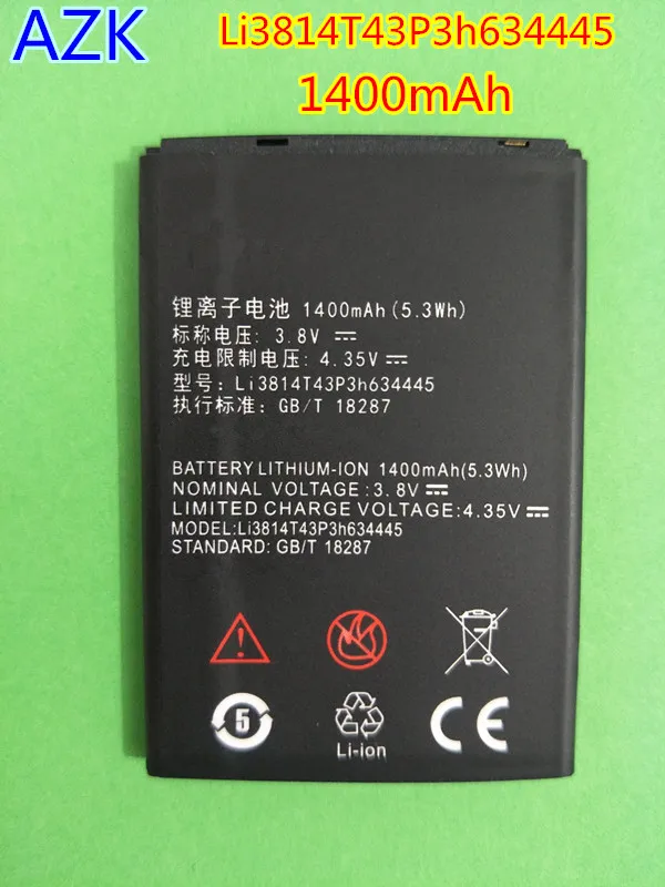 

B-TAIHENG New 1400mAh Li3814T43P3h634445 battery for ZTE Blade A112 L110 V815W Mobile Phone Battery Black High Quality