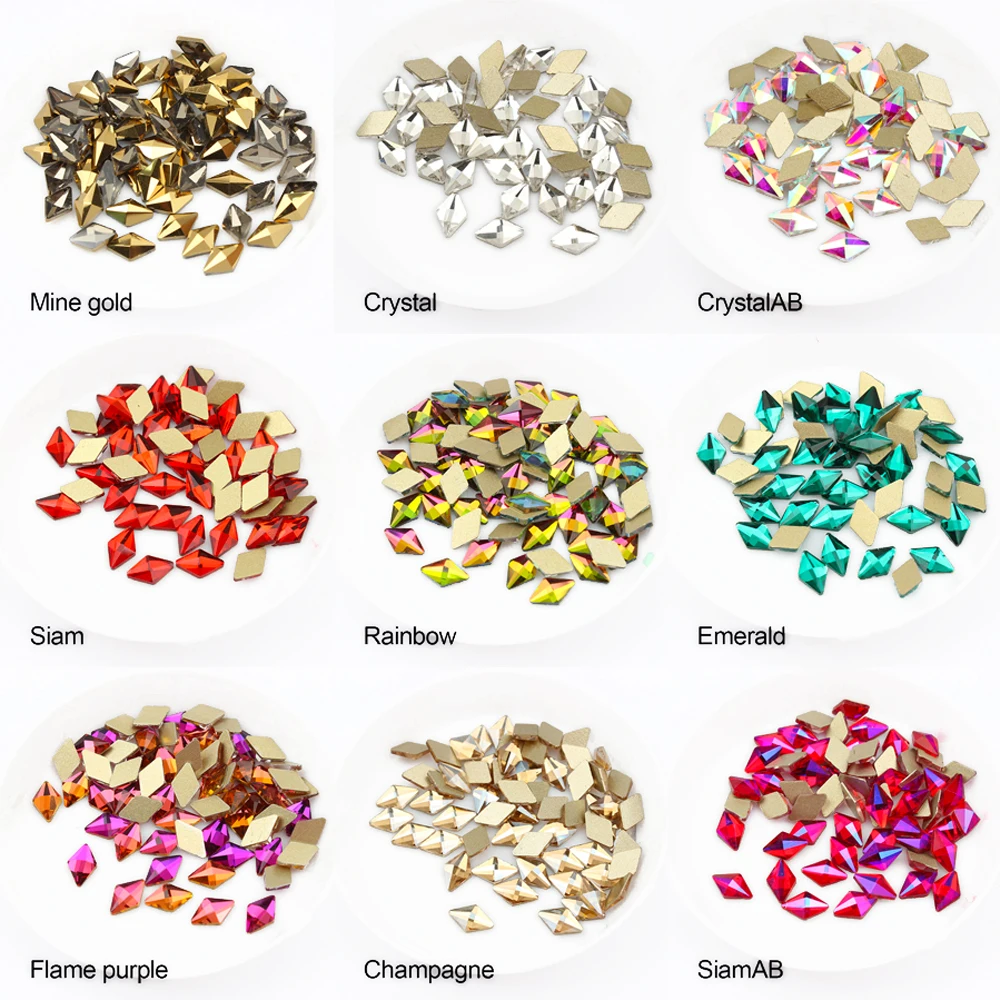 

New Crystal AB Rhombus Nail Glitter Rhinestones Glass Flat Back 3D Diamond 5x8mm Nail Art Decorations