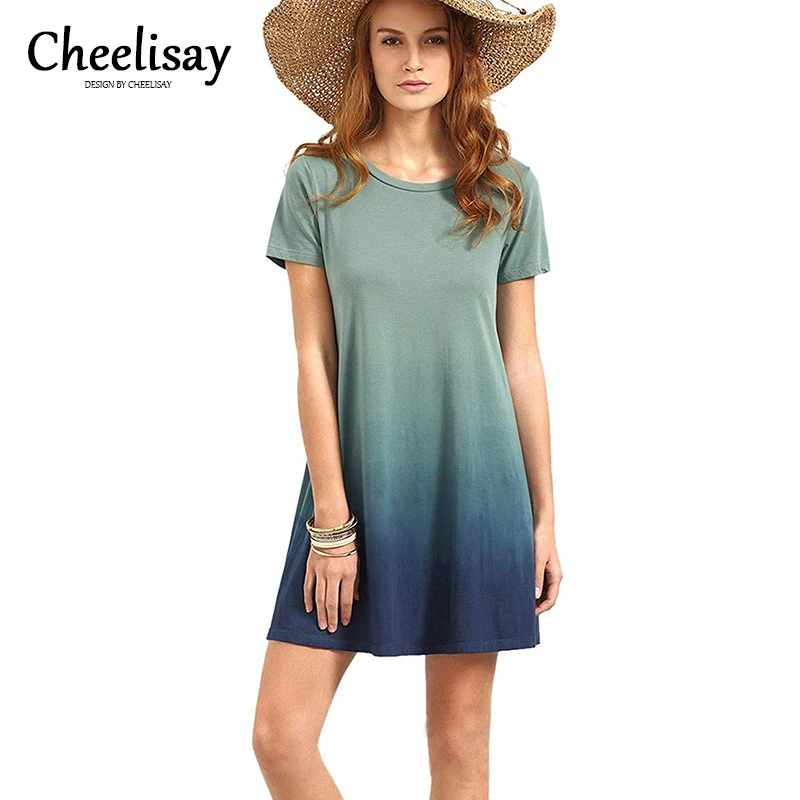 

2019 The Latest Lady's Skirt Short Sleeve Tie-dye Shift Dress Fashion Casual Short Commute Simple Essential For Beach Travel