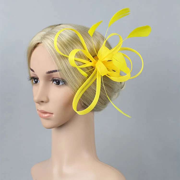 2016 New yellow fascinator hat, feather headpieces for wedding feather