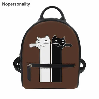

Nopersonality High Quality Pu Leather Women Backpack Cartoon Cats Pattern Small Shoulder Bag for Teenager Girls Kawaii Mini Bags