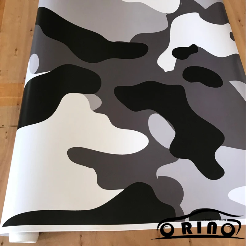 Special Price Zwart Wit Grijs Sneeuw Camo Vinyl Film ORINO Auto Wrap Arctic Gedrukt Scooter Motorfiets Sticker Film Luchtbel Gratis